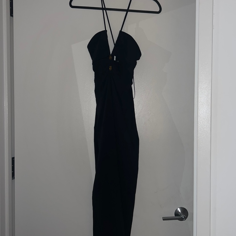 Zara midi to maxi length tight fitting black dress size small.